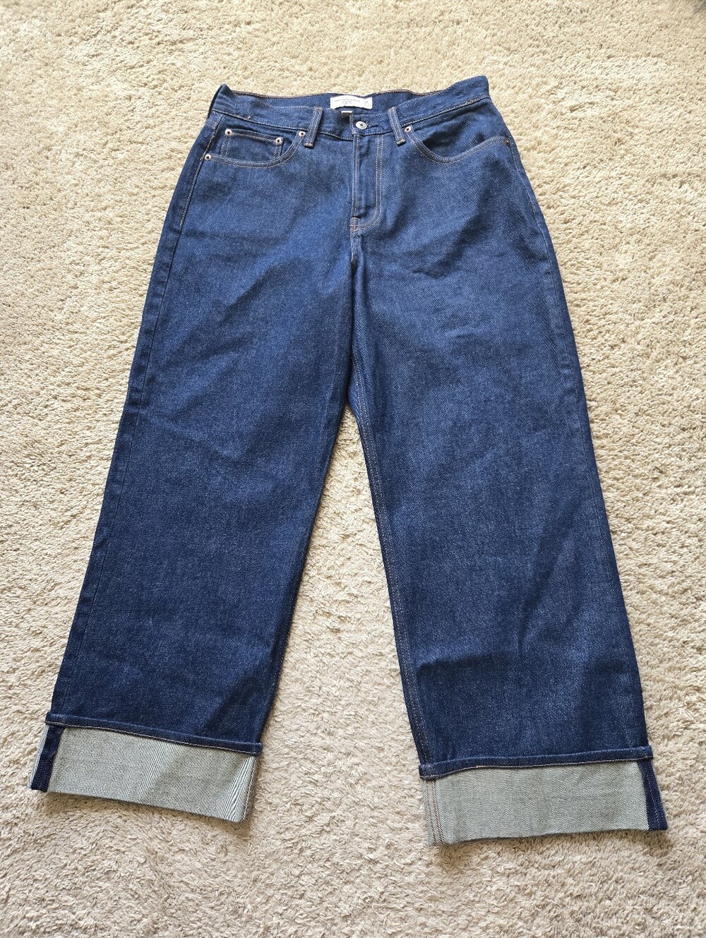 Abercrombie & Fitch Mid Rise Slouchy Jeans Womens 29 Short Dark Wash Cuffed